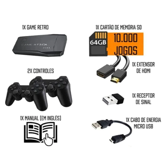 Video Game Stick Box 35.000 Jogos 4K Controle Wireless (2 Controles) - Zanka Express